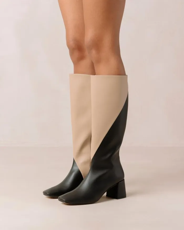ALOHAS Boots Women Chalk 8211 Black And Beige Vegan Leather Boots