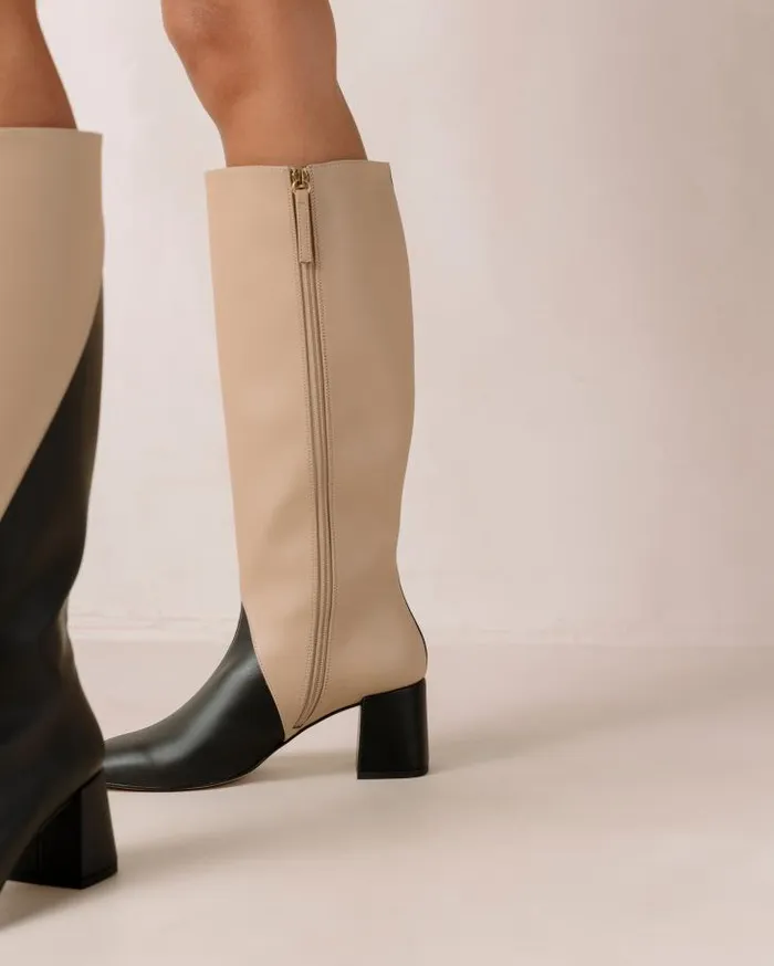 ALOHAS Boots Women Chalk 8211 Black And Beige Vegan Leather Boots