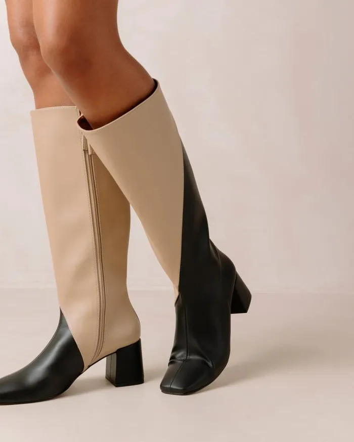 ALOHAS Boots Women Chalk 8211 Black And Beige Vegan Leather Boots