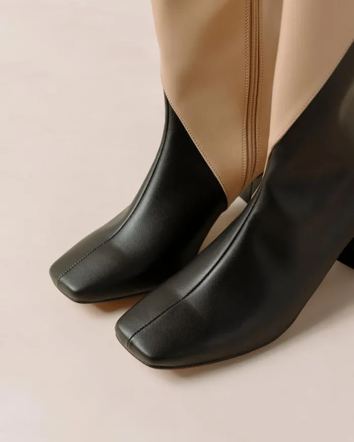 ALOHAS Boots Women Chalk 8211 Black And Beige Vegan Leather Boots