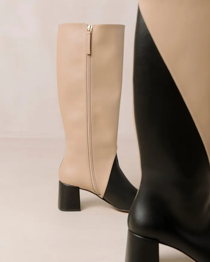 ALOHAS Boots Women Chalk 8211 Black And Beige Vegan Leather Boots