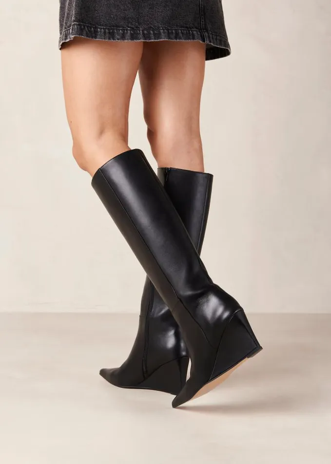 ALOHAS Boots Women Gale 8211 Black Leather Wedge Boots