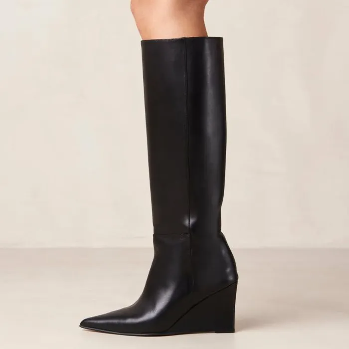 ALOHAS Boots Women Gale 8211 Black Leather Wedge Boots
