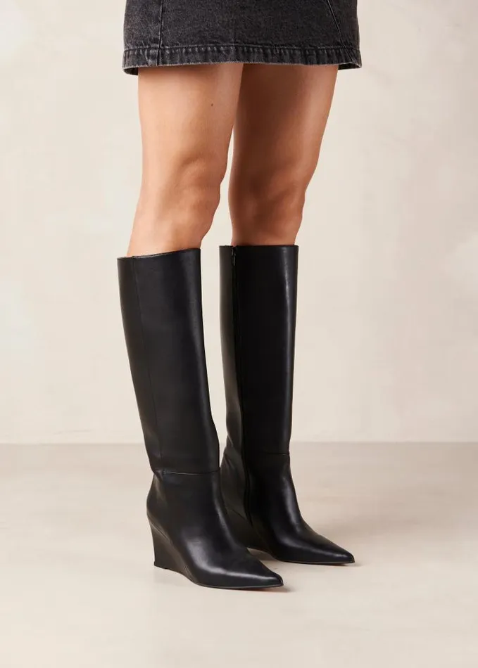 ALOHAS Boots Women Gale 8211 Black Leather Wedge Boots
