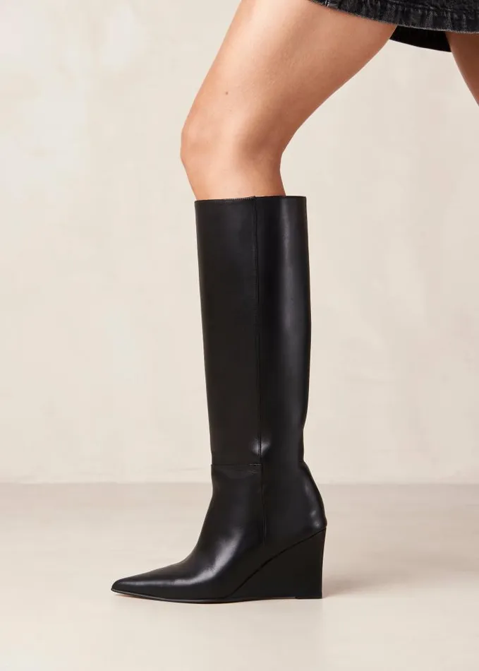ALOHAS Boots Women Gale 8211 Black Leather Wedge Boots
