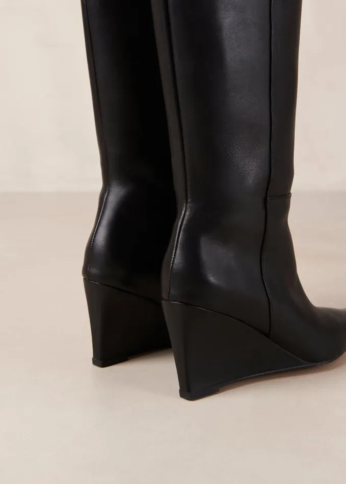 ALOHAS Boots Women Gale 8211 Black Leather Wedge Boots
