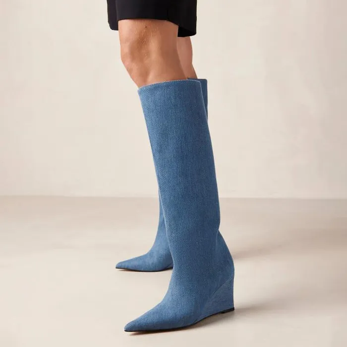 ALOHAS Boots Women Gale 8211 Blue Denim Wedge Boots