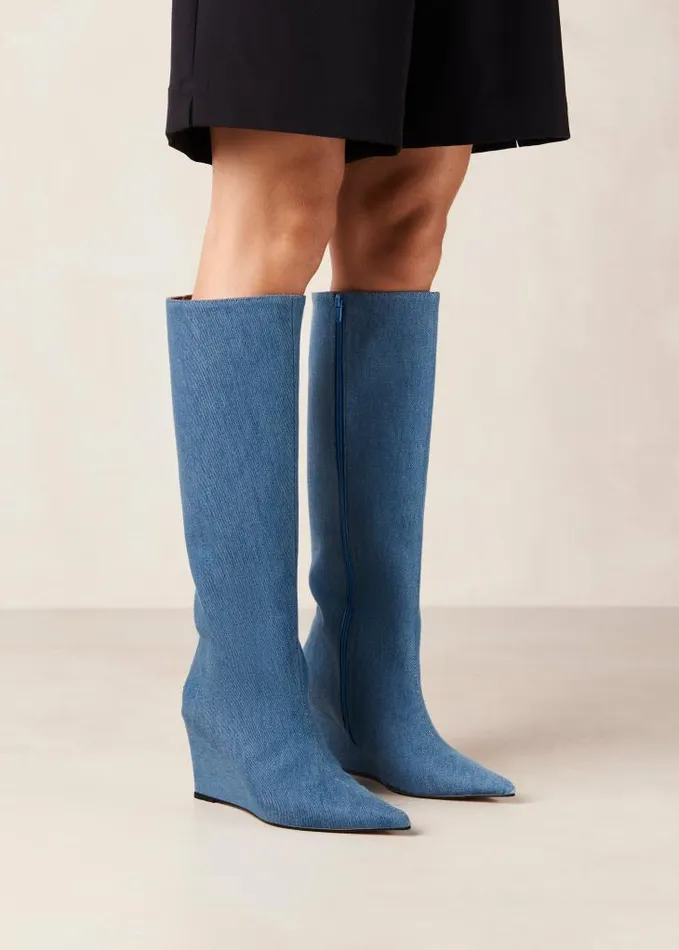 ALOHAS Boots Women Gale 8211 Blue Denim Wedge Boots