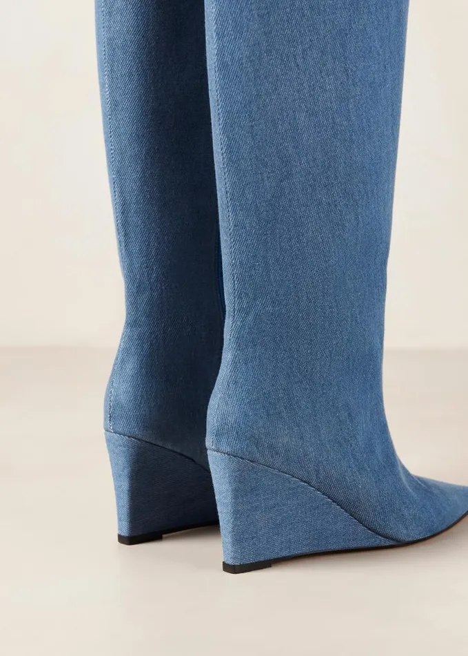 ALOHAS Boots Women Gale 8211 Blue Denim Wedge Boots