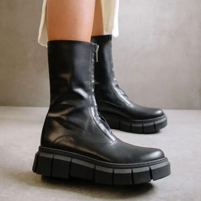 ALOHAS Boots Women Peak Zipper 8211 Black Leather Boots