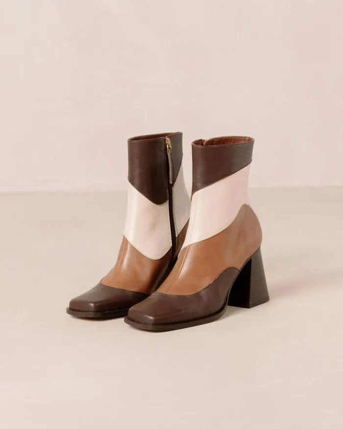 ALOHAS Boots Women South Patchwork 8211 White And Brown Leather Boots