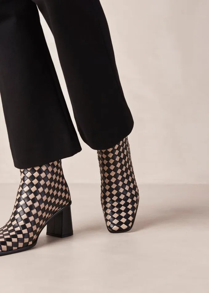 ALOHAS Boots Women West Braided 8211 Black And Beige Leather Boots