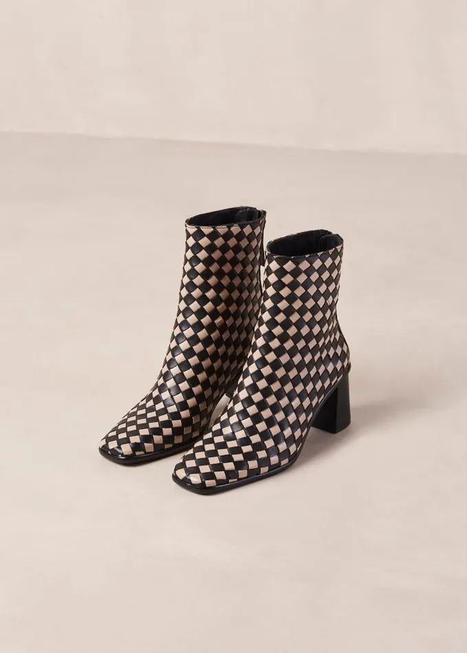 ALOHAS Boots Women West Braided 8211 Black And Beige Leather Boots