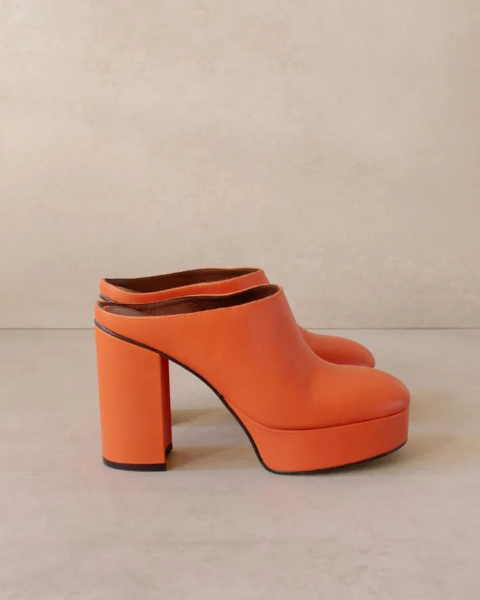 ALOHAS Clogs Women Clock Out 8211 Orange Leather Mules