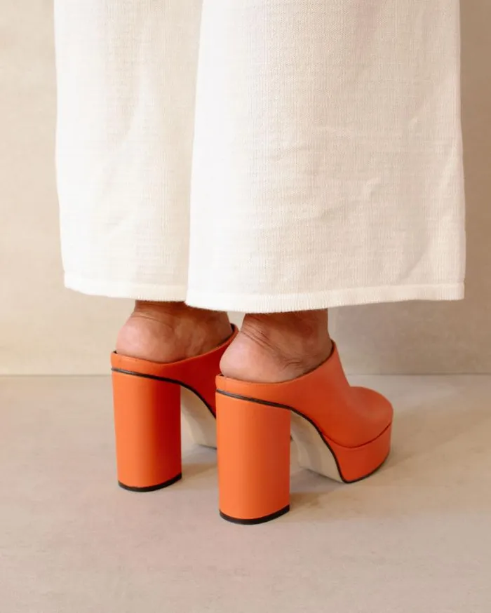 ALOHAS Clogs Women Clock Out 8211 Orange Leather Mules
