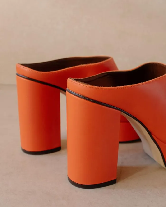 ALOHAS Clogs Women Clock Out 8211 Orange Leather Mules