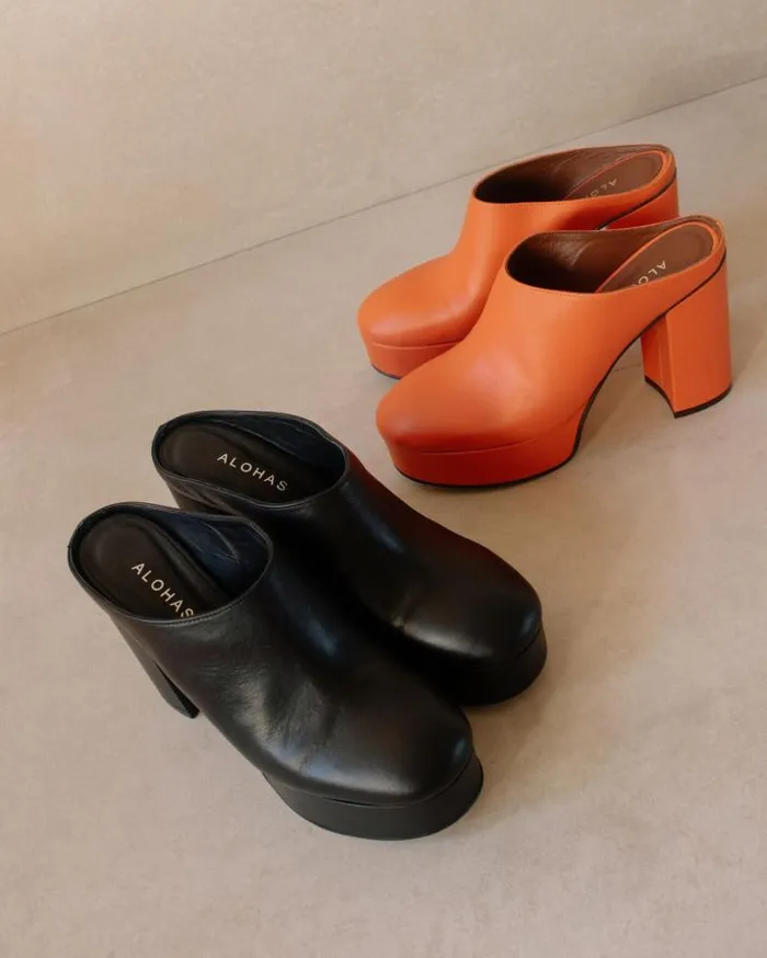 ALOHAS Clogs Women Clock Out 8211 Orange Leather Mules