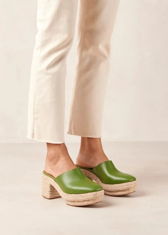 ALOHAS Clogs Women Pico 8211 Green Leather Espadrilles