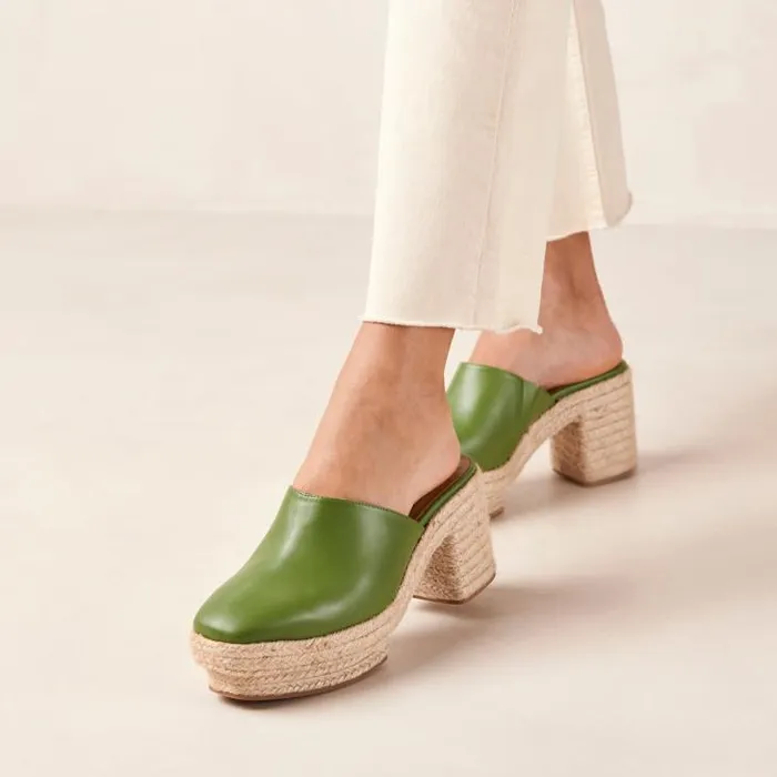 ALOHAS Clogs Women Pico 8211 Green Leather Espadrilles