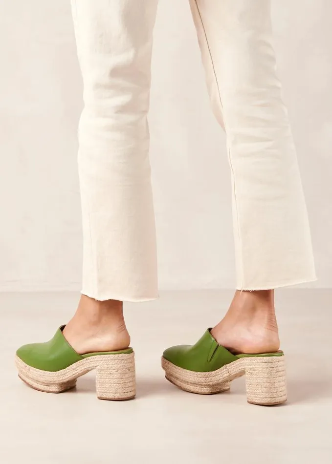 ALOHAS Clogs Women Pico 8211 Green Leather Espadrilles