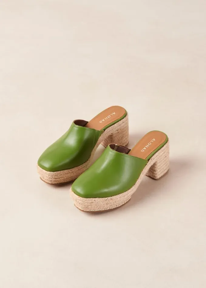 ALOHAS Clogs Women Pico 8211 Green Leather Espadrilles