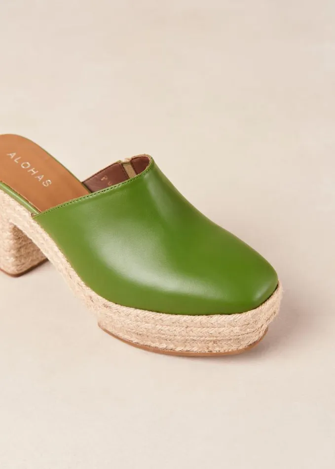 ALOHAS Clogs Women Pico 8211 Green Leather Espadrilles