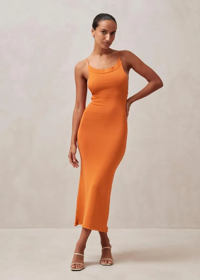 ALOHAS Dresses Women Delicate Strap 8211 Orange Knit Dress