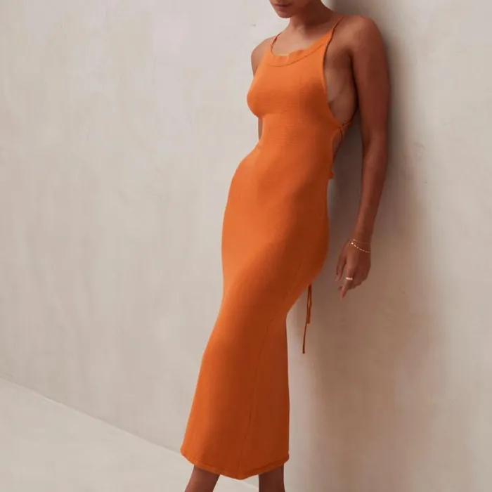 ALOHAS Dresses Women Delicate Strap 8211 Orange Knit Dress