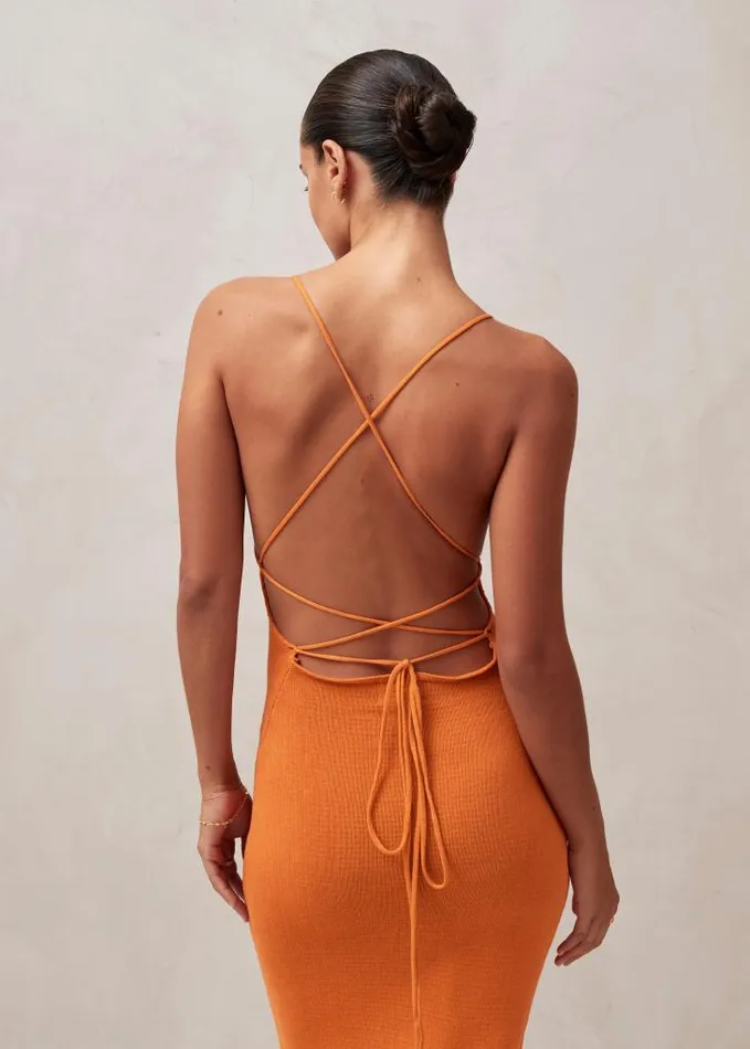 ALOHAS Dresses Women Delicate Strap 8211 Orange Knit Dress