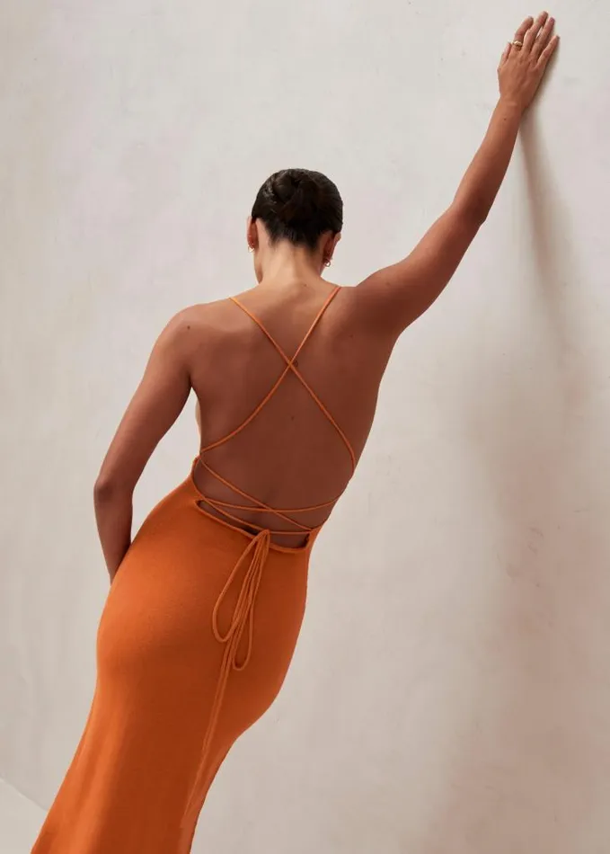 ALOHAS Dresses Women Delicate Strap 8211 Orange Knit Dress