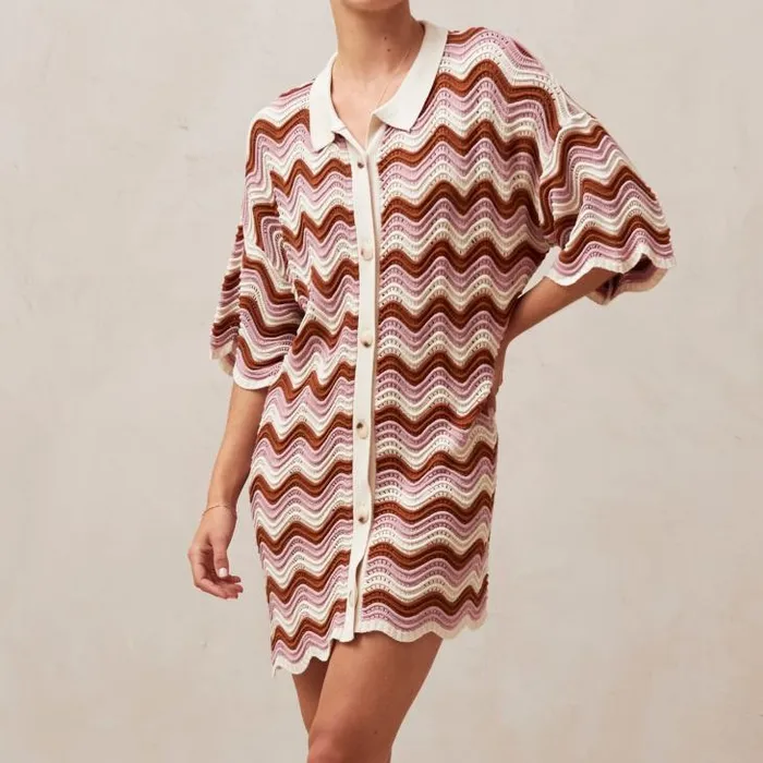 ALOHAS Dresses Women Palermo 8211 Pink and Brown Multicolor Knit Dress