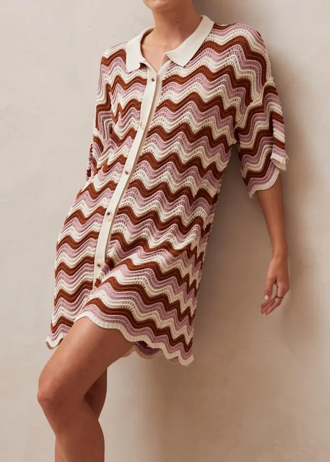 ALOHAS Dresses Women Palermo 8211 Pink and Brown Multicolor Knit Dress