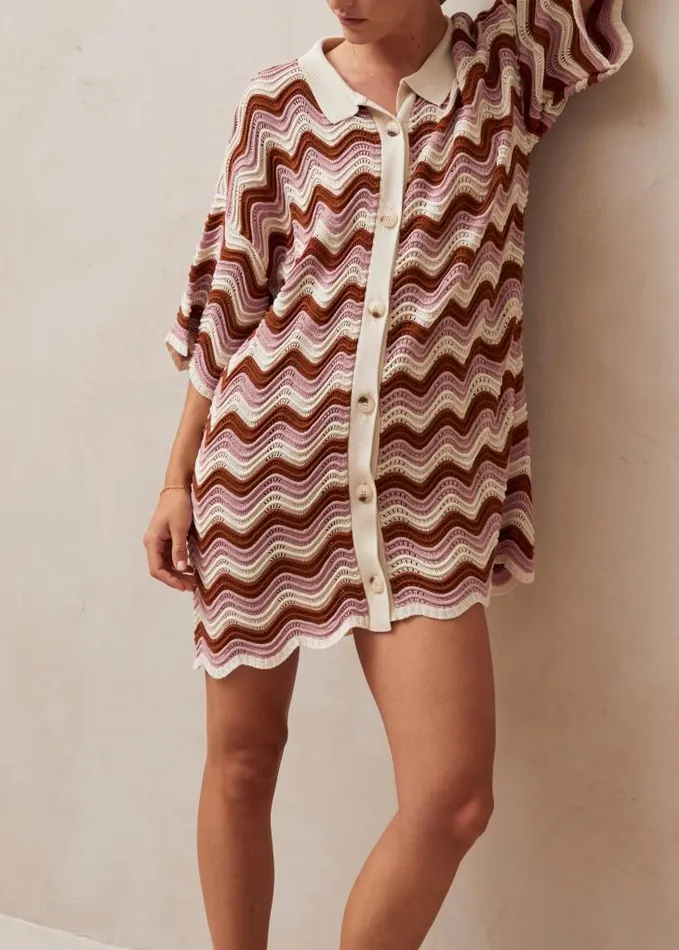 ALOHAS Dresses Women Palermo 8211 Pink and Brown Multicolor Knit Dress