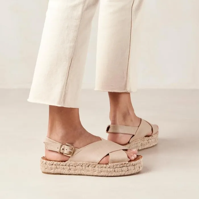 ALOHAS Espadrilles Women Crossed 8211 Cream Vegan Leather Espadrilles