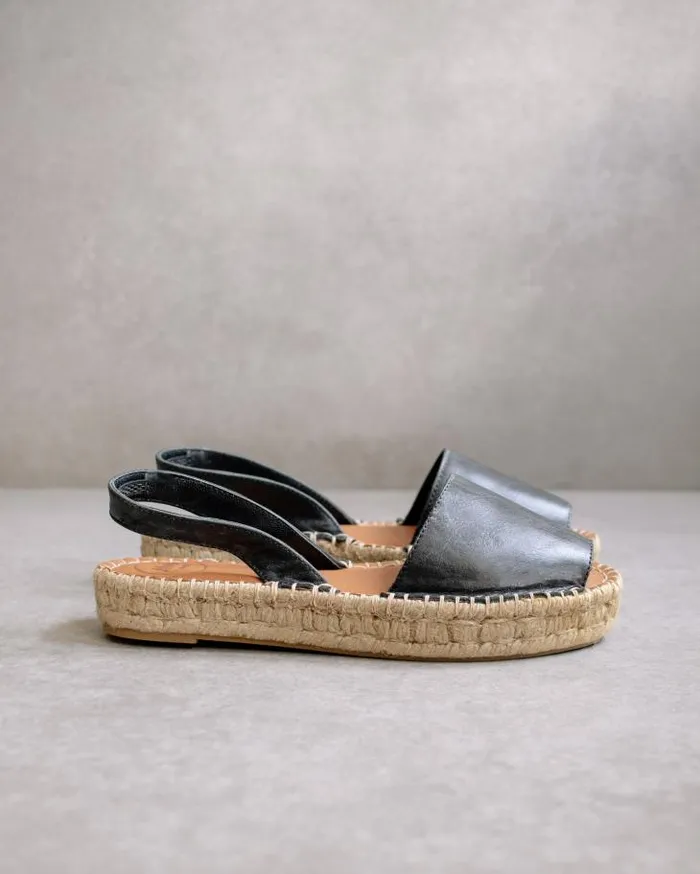 ALOHAS Espadrilles Women Ibizas 8211 Black Leather Espadrilles