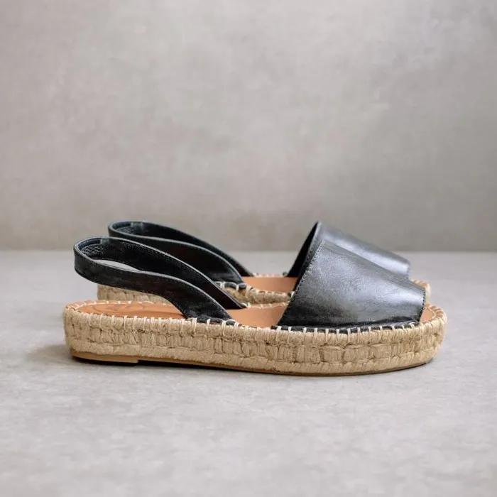 ALOHAS Espadrilles Women Ibizas 8211 Black Leather Espadrilles