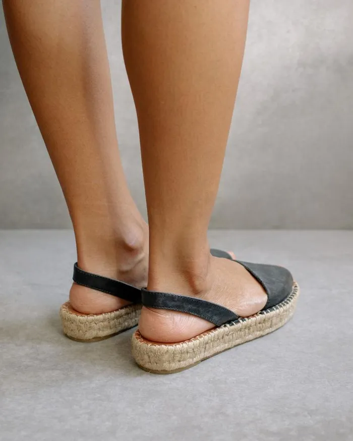 ALOHAS Espadrilles Women Ibizas 8211 Black Leather Espadrilles