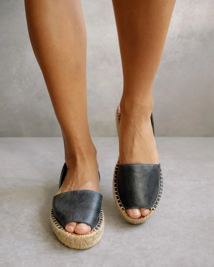 ALOHAS Espadrilles Women Ibizas 8211 Black Leather Espadrilles