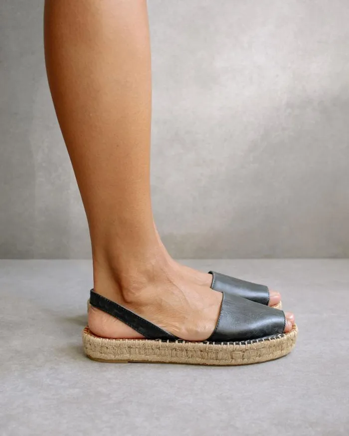 ALOHAS Espadrilles Women Ibizas 8211 Black Leather Espadrilles