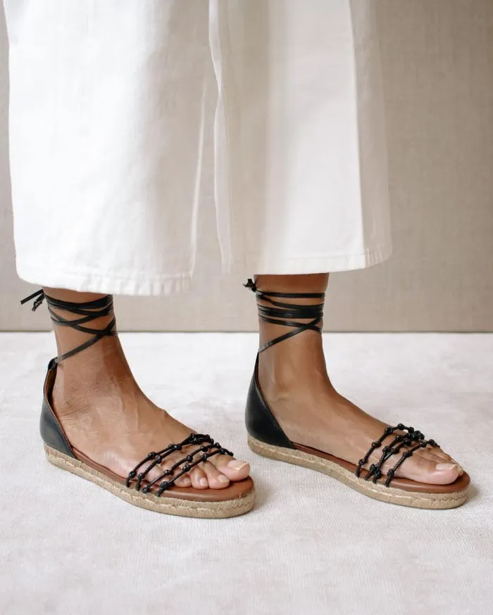 ALOHAS Espadrilles Women Wanderer 8211 Black Leather Espadrilles