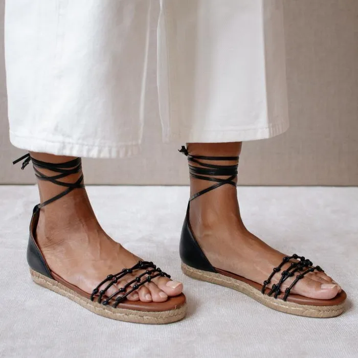 ALOHAS Espadrilles Women Wanderer 8211 Black Leather Espadrilles