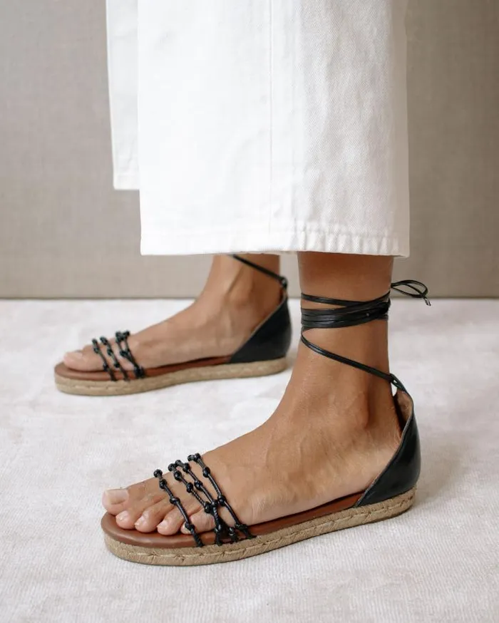 ALOHAS Espadrilles Women Wanderer 8211 Black Leather Espadrilles