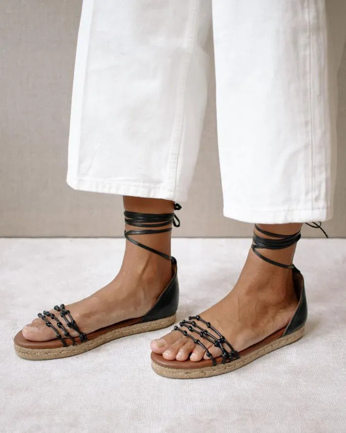 ALOHAS Espadrilles Women Wanderer 8211 Black Leather Espadrilles