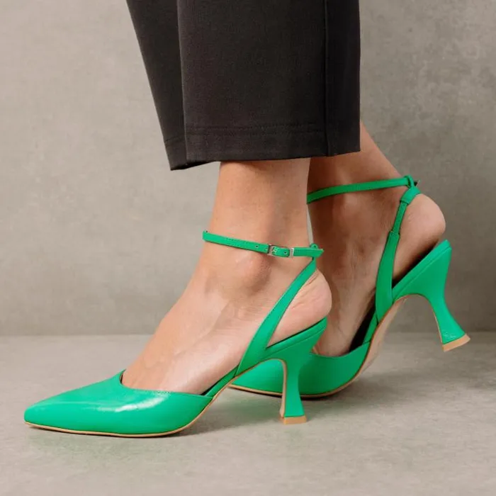 ALOHAS Heels Women Cinderella 8211 Bright Green Leather Pumps