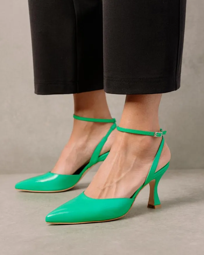 ALOHAS Heels Women Cinderella 8211 Bright Green Leather Pumps