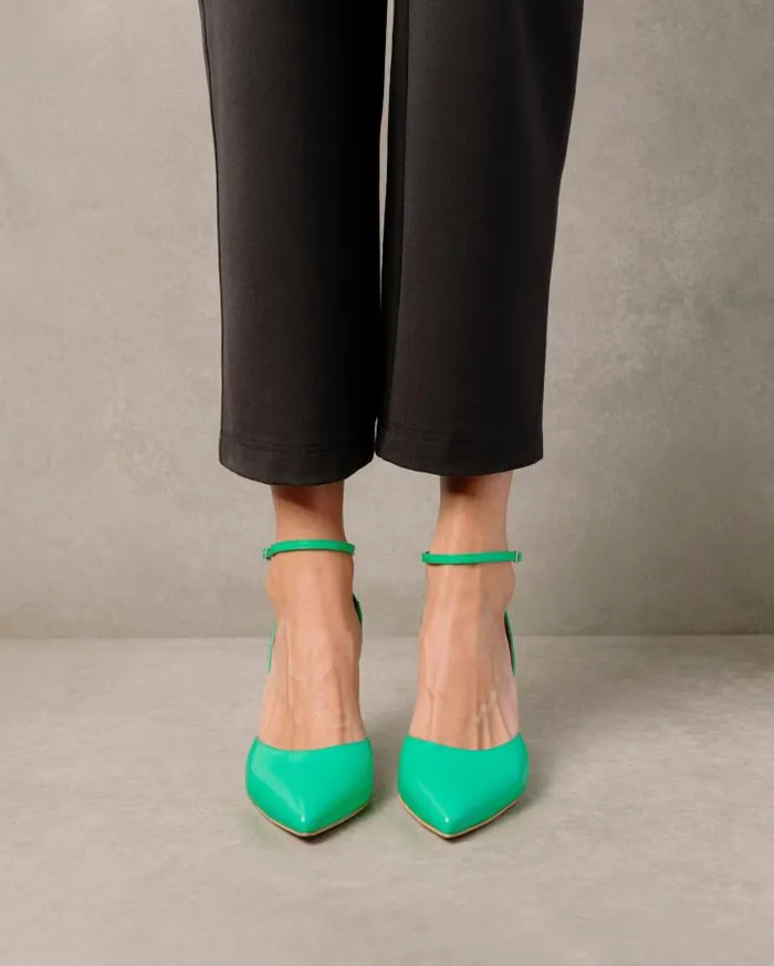 ALOHAS Heels Women Cinderella 8211 Bright Green Leather Pumps