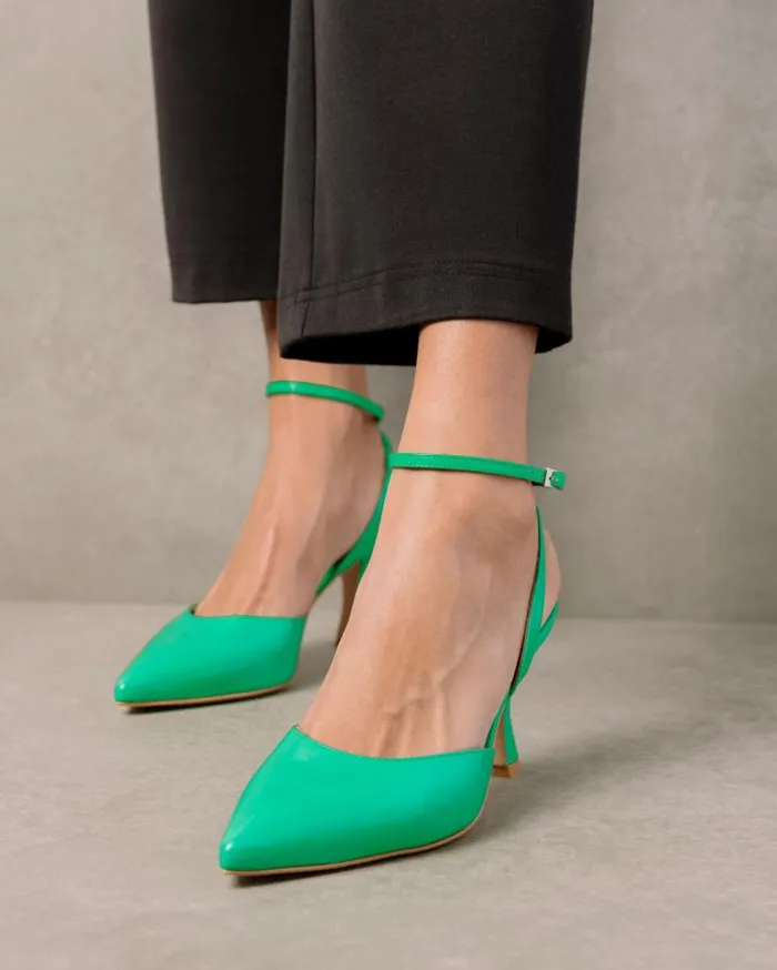 ALOHAS Heels Women Cinderella 8211 Bright Green Leather Pumps