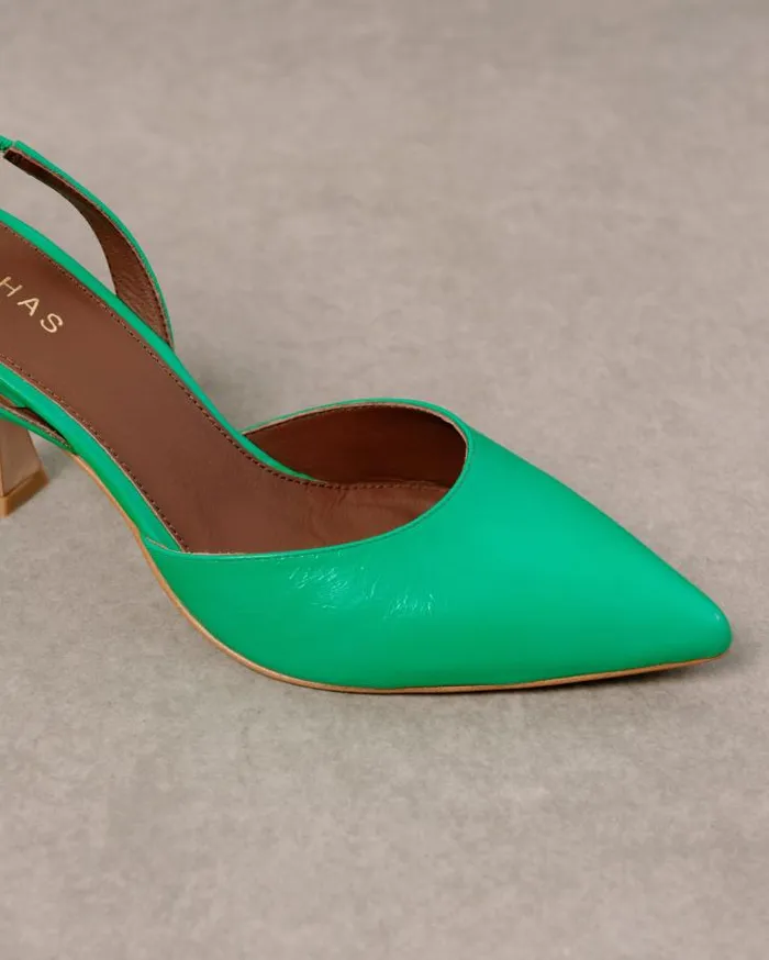 ALOHAS Heels Women Cinderella 8211 Bright Green Leather Pumps