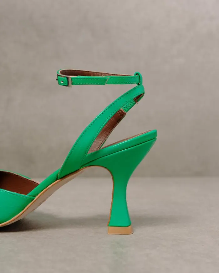 ALOHAS Heels Women Cinderella 8211 Bright Green Leather Pumps
