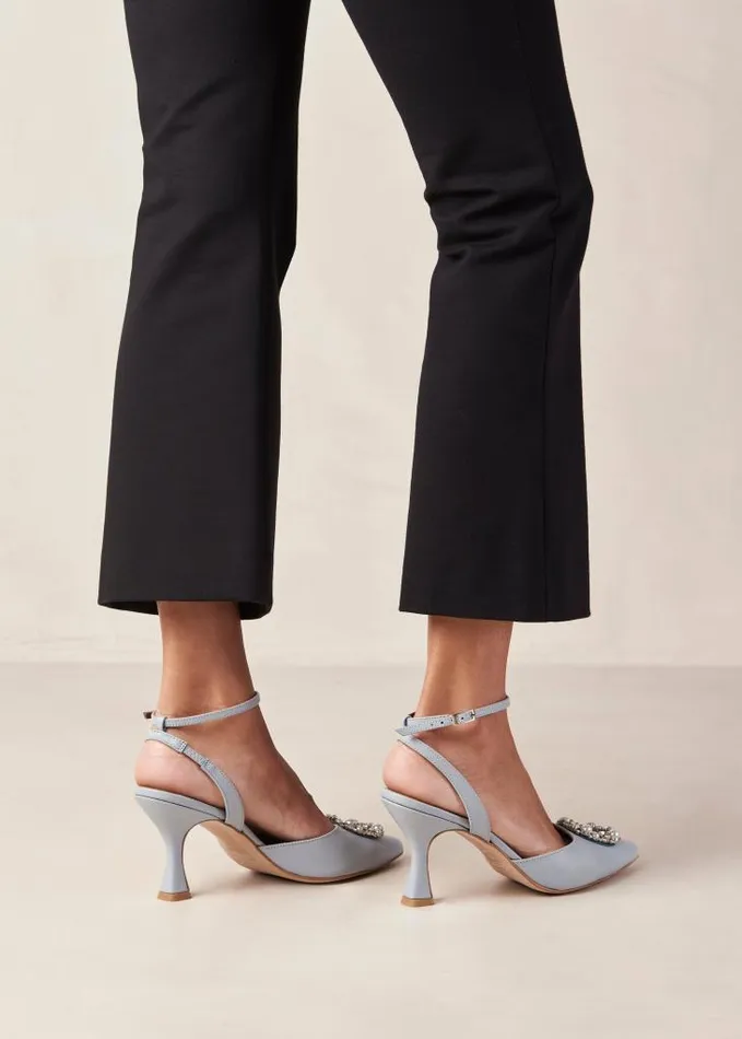 ALOHAS Heels Women Cinderella Crystal 8211 Light Blue Leather Pumps